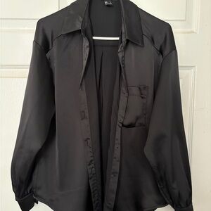 Forever 21 Black Satin Button Down Shirt